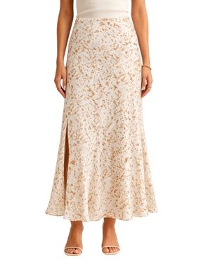 J Crew Cupro Slip Skirt Animal Print Maxi Flared NWT Cream Tan L